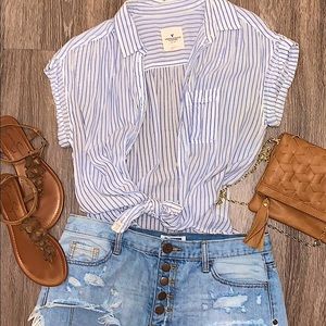 American Eagle Linen Striped Button Down Top